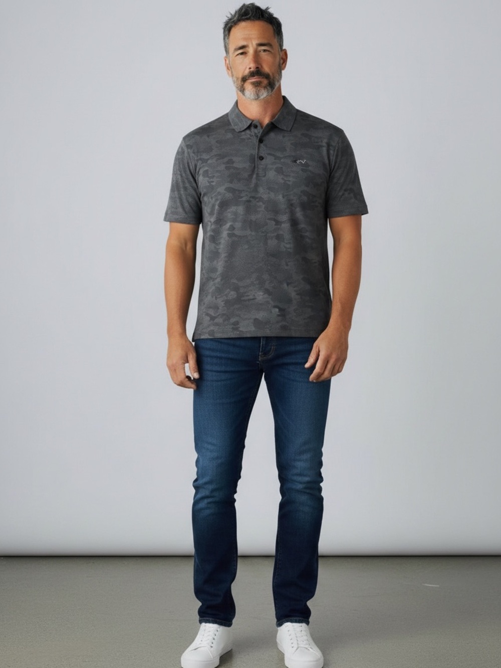 Attack Life by Greg Norman Men's Charcoal Camo Polo - Dark Gray